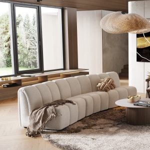 Divani Casa Olandi - Modern White Fabric Curved Sectional Sofa
