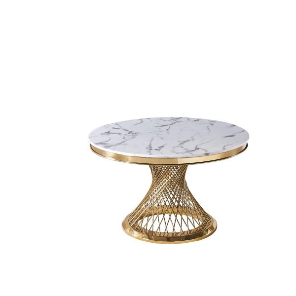 Modrest Potter - White Marble & Gold Stainless Steel Round Dining Table - Image 4