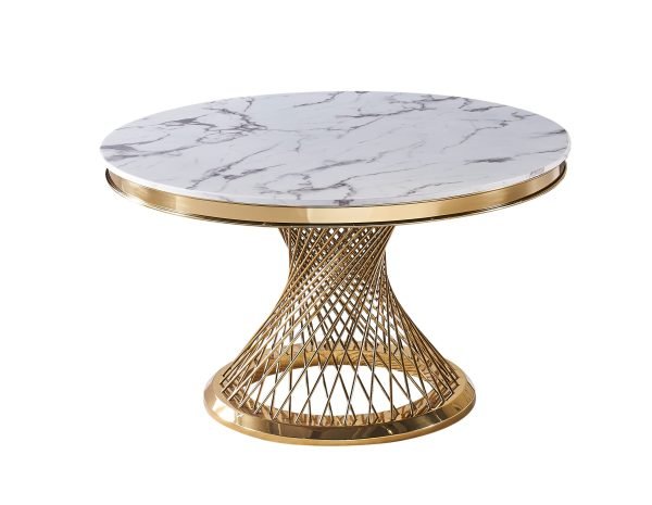 Modrest Potter - White Marble & Gold Stainless Steel Round Dining Table - Image 2