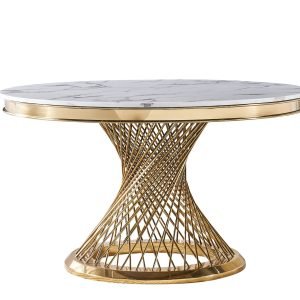 Modrest Potter - White Marble & Gold Stainless Steel Round Dining Table