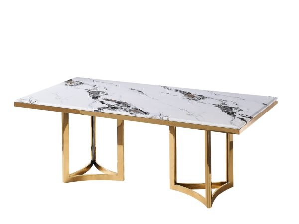 Modrest Loomis - White Marble & Gold Dining Table - Image 3