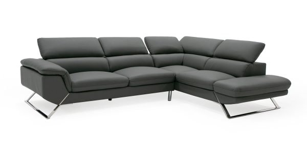 Divani Casa Seth - Modern Dark Grey Leather Right Facing Sectional Sofa - Image 2