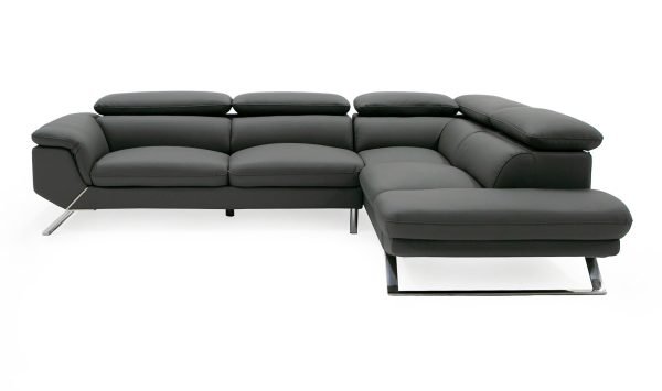 Divani Casa Seth - Modern Dark Grey Leather Right Facing Sectional Sofa - Image 3