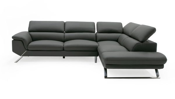 Divani Casa Seth - Modern Dark Grey Leather Right Facing Sectional Sofa - Image 4