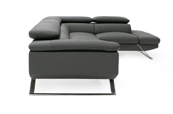 Divani Casa Seth - Modern Dark Grey Leather Right Facing Sectional Sofa - Image 5