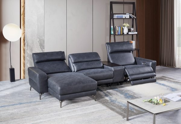 Divani Casa Laramie - Modern Charcoal Grey Vegan Leather Left Facing Sectional With Power Recliners