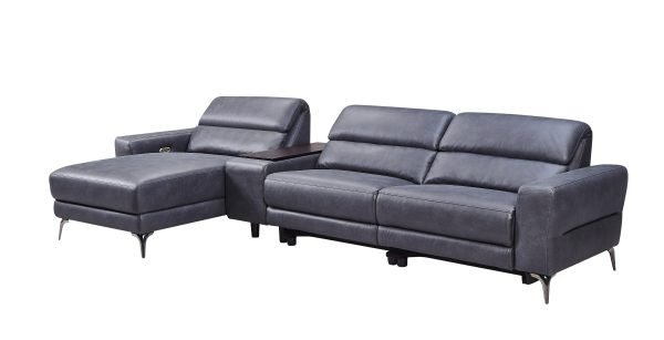 Divani Casa Laramie - Modern Charcoal Grey Vegan Leather Left Facing Sectional With Power Recliners - Image 4