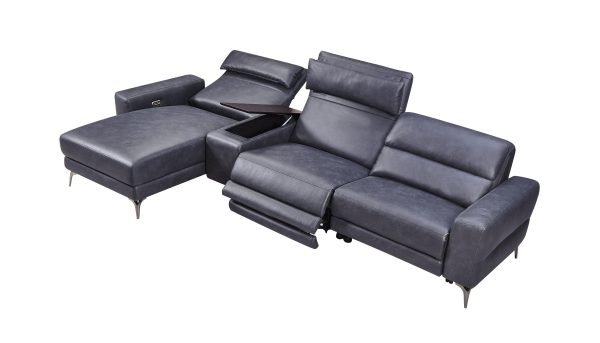 Divani Casa Laramie - Modern Charcoal Grey Vegan Leather Left Facing Sectional With Power Recliners - Image 2