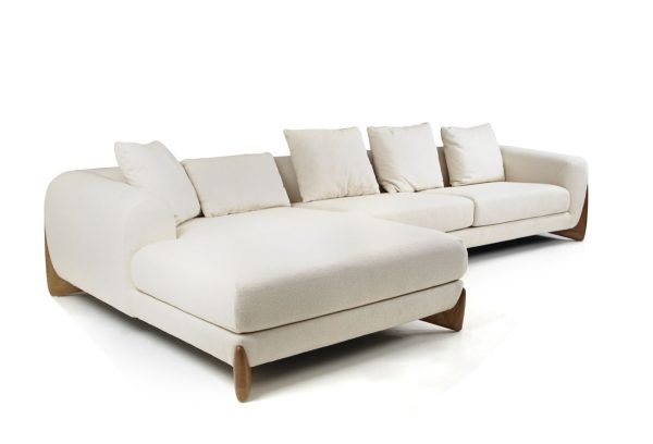 Modrest Fleury - Contemporary Cream Fabric and Walnut LAF Sectional Sofa - Image 2