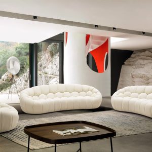Divani Casa Yolonda - Modern Curved Off-White Fabric Sofa Set