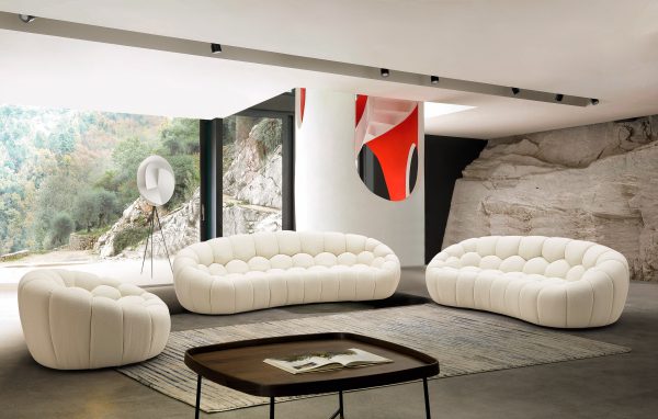 Divani Casa Yolonda - Modern Curved Off-White Fabric Sofa Set