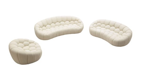 Divani Casa Yolonda - Modern Curved Off-White Fabric Sofa Set - Image 3