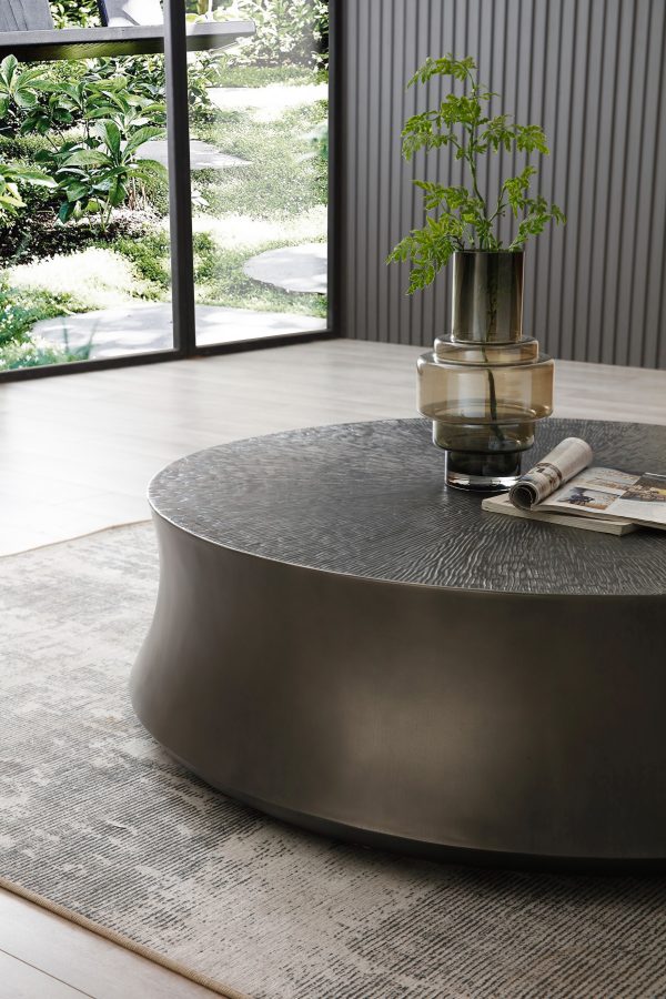 Modrest Airdrie - Modern Antique Grey Small Round Coffee Table - Image 2