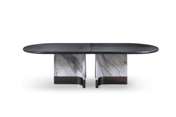 Modrest Renfew - Modern Black Oak + Faux Marble Oval Dining Table - Image 2