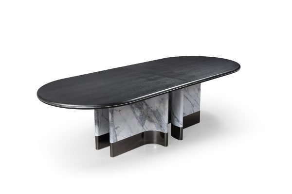 Modrest Renfew - Modern Black Oak + Faux Marble Oval Dining Table - Image 3