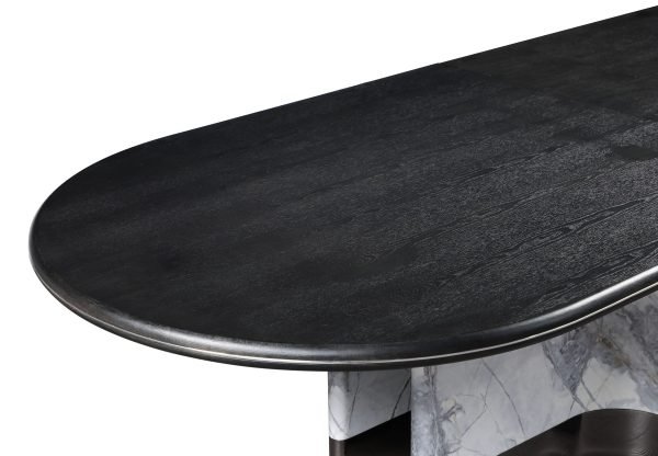 Modrest Renfew - Modern Black Oak + Faux Marble Oval Dining Table - Image 4