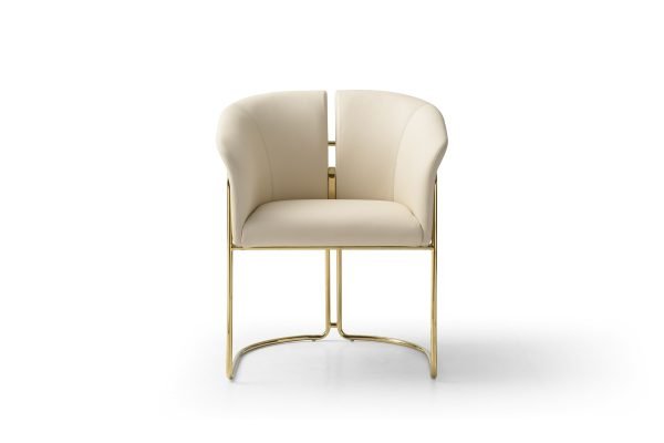 Modrest Renfew - Modern Beige Vegan Leather + Champagne Gold Dining Chair - Image 2