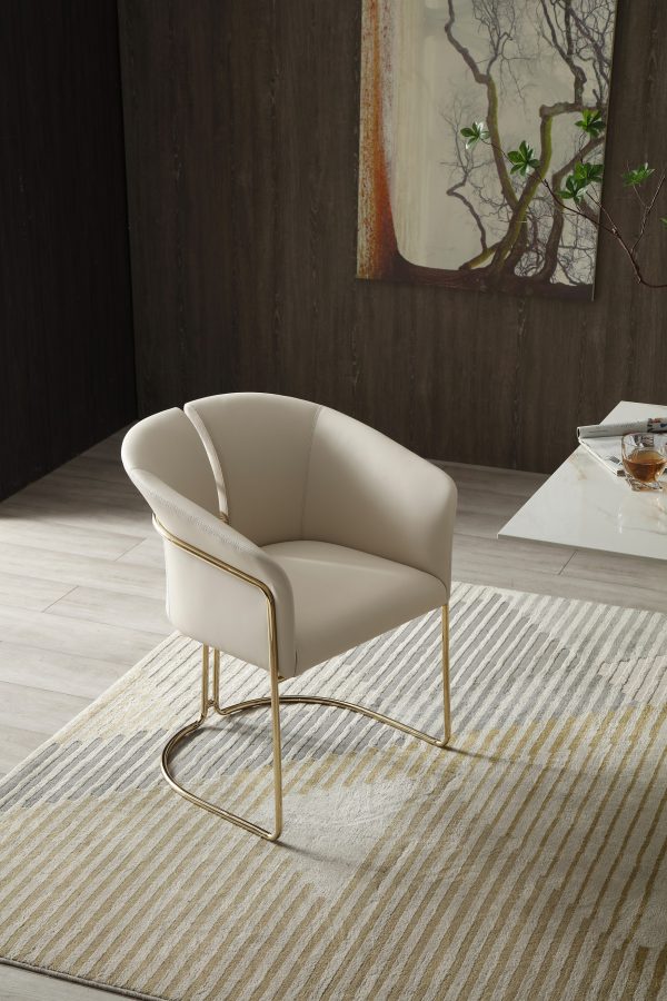 Modrest Renfew - Modern Beige Vegan Leather + Champagne Gold Dining Chair - Image 4