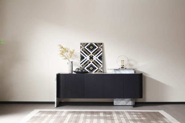 Modrest Broxburn - Modern Black Oak + Faux Marble Buffet