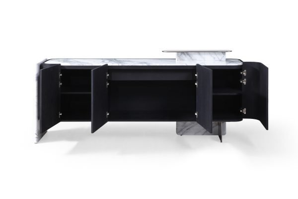 Modrest Broxburn - Modern Black Oak + Faux Marble Buffet - Image 4