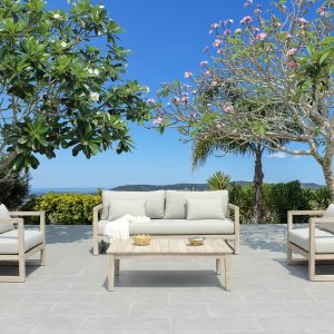 Renava Calm - Outdoor Grey + Acacia Sofa Set