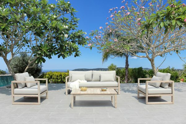 Renava Calm - Outdoor Grey + Acacia Sofa Set
