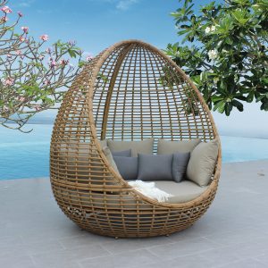 Renava Cocoon - Outdoor Beige + Wicker Lounge Bed