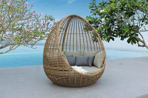 Renava Cocoon - Outdoor Beige + Wicker Lounge Bed