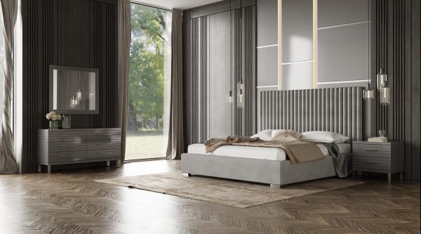 Modrest Splendor - Silver & Grey Velvet Upholstered Platform Bed Set - Image 2