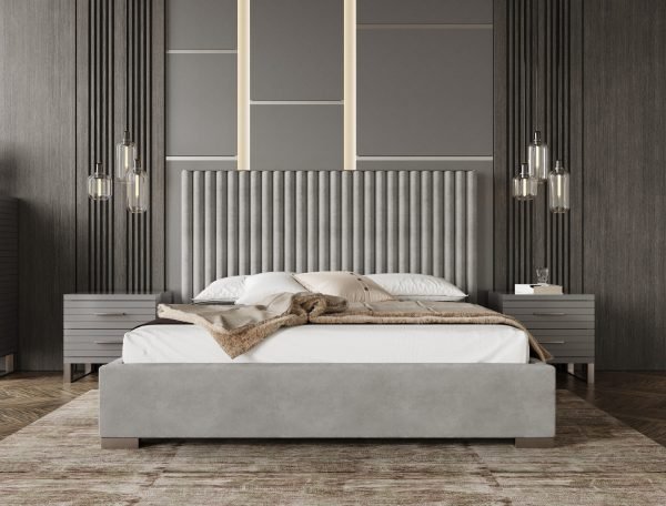 Modrest Splendor - Silver & Grey Velvet Upholstered Platform Bed Set - Image 3
