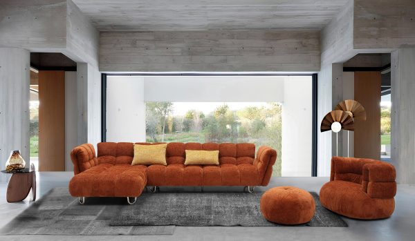 Divani Casa Jacinda - Modern Burnt Orange Fabric Left Facing Sectional Sofa + 2 Yellow Pillows - Image 5