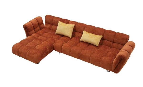 Divani Casa Jacinda - Modern Burnt Orange Fabric Left Facing Sectional Sofa + 2 Yellow Pillows - Image 3