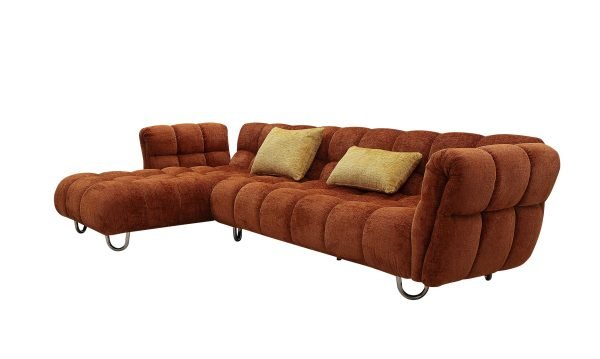 Divani Casa Jacinda - Modern Burnt Orange Fabric Left Facing Sectional Sofa + 2 Yellow Pillows - Image 2