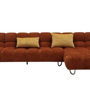 Divani Casa Jacinda - Modern Burnt Orange Fabric Right Facing Sectional Sofa + 2 Yellow Pillows