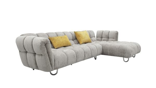 Divani Casa Jacinda - Modern Grey Fabric Right Facing Sectional Sofa with 2 Yellow Pillows - Image 2