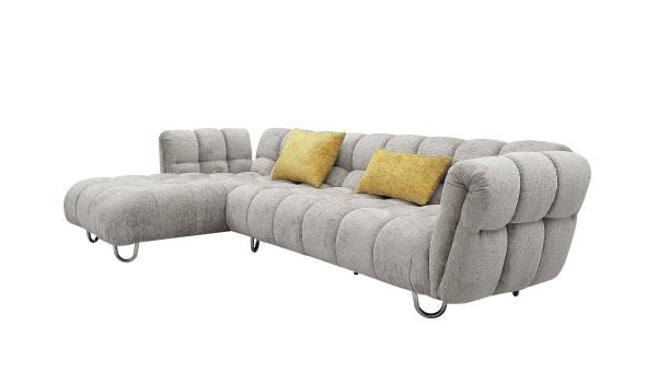 Divani Casa Jacinda - Modern Grey Fabric Left Facing Sectional Sofa with 2 Yellow Pillows - Image 2