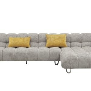 Divani Casa Jacinda - Modern Grey Fabric Right Facing Sectional Sofa with 2 Yellow Pillows