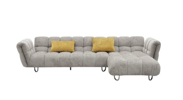 Divani Casa Jacinda - Modern Grey Fabric Right Facing Sectional Sofa with 2 Yellow Pillows