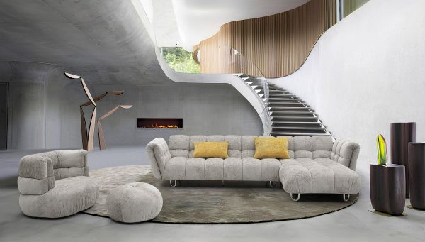 Divani Casa Jacinda - Modern Grey Fabric Right Facing Sectional Sofa with 2 Yellow Pillows - Image 4