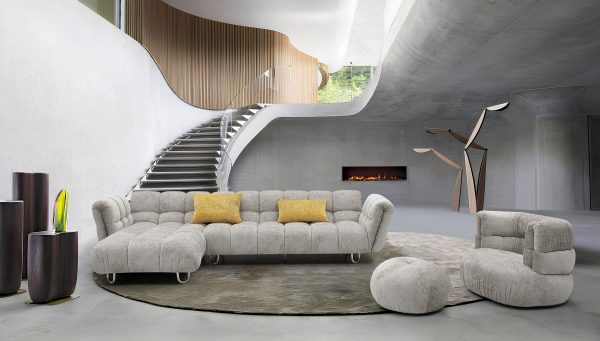 Divani Casa Jacinda - Modern Grey Fabric Left Facing Sectional Sofa with 2 Yellow Pillows - Image 4