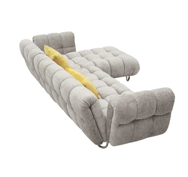 Divani Casa Jacinda - Modern Grey Fabric Right Facing Sectional Sofa with 2 Yellow Pillows - Image 5