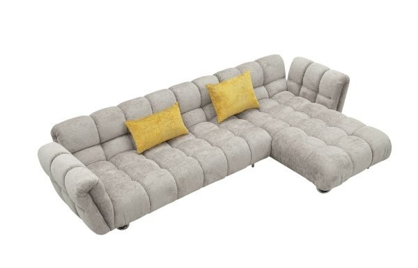 Divani Casa Jacinda - Modern Grey Fabric Right Facing Sectional Sofa with 2 Yellow Pillows - Image 3