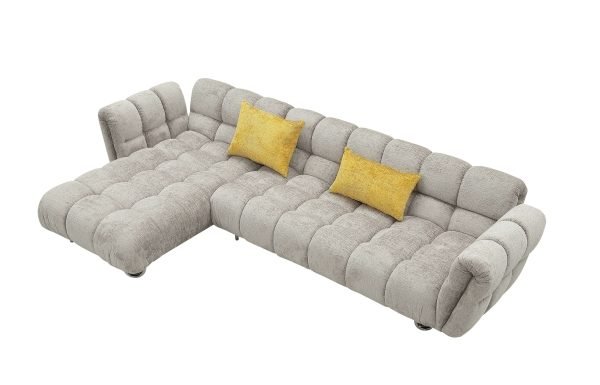 Divani Casa Jacinda - Modern Grey Fabric Left Facing Sectional Sofa with 2 Yellow Pillows - Image 3