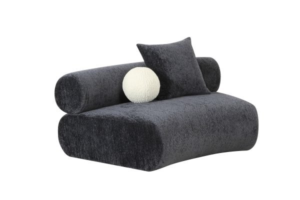 Divani Casa Simpson - Contemporary Dark Grey Fabric Curved Modular Armless Seat with Throw Pillows - Image 2
