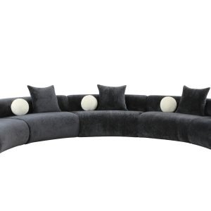 Divani Casa Simpson - Contemporary Dark Grey Fabric Curved Modular Sectional Sofa with Throw Pillows