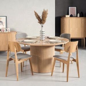 Modrest Miami - Modern Natural Oak Round Dining Table With Extension