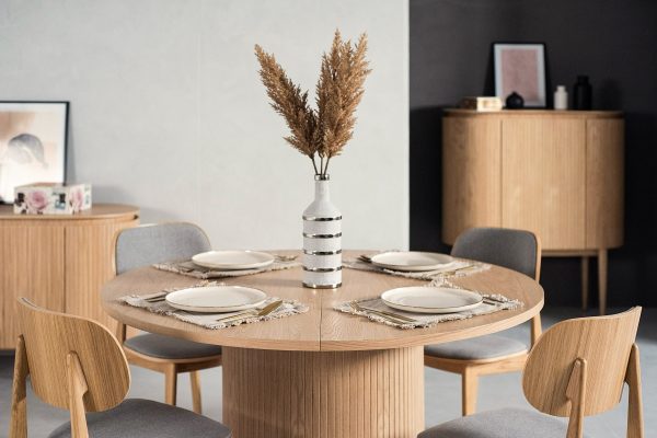 Modrest Miami - Modern Natural Oak Round Dining Table With Extension - Image 3