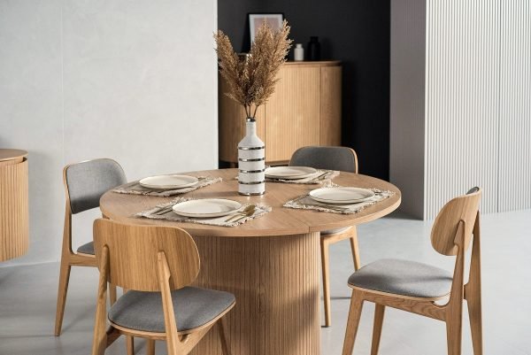 Modrest Miami - Modern Natural Oak Round Dining Table With Extension - Image 2