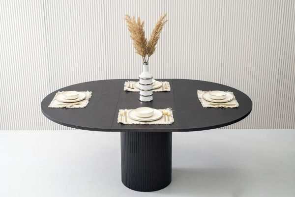Modrest Miami - Modern Black Oak Round Dining Table With Extension - Image 2