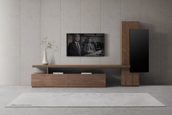 Modrest Bashia -  Contemporary Walnut + Black TV Stand - Image 2